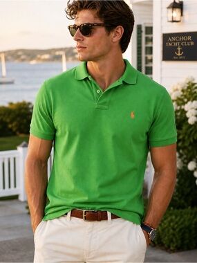 Polo Ralph Lauren Green Polo Shirt Classic Fit Preppy Summer Golf Coastal Men’s